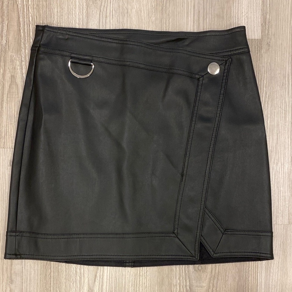 Express Black Faux Leather Wrap Mini Skirt